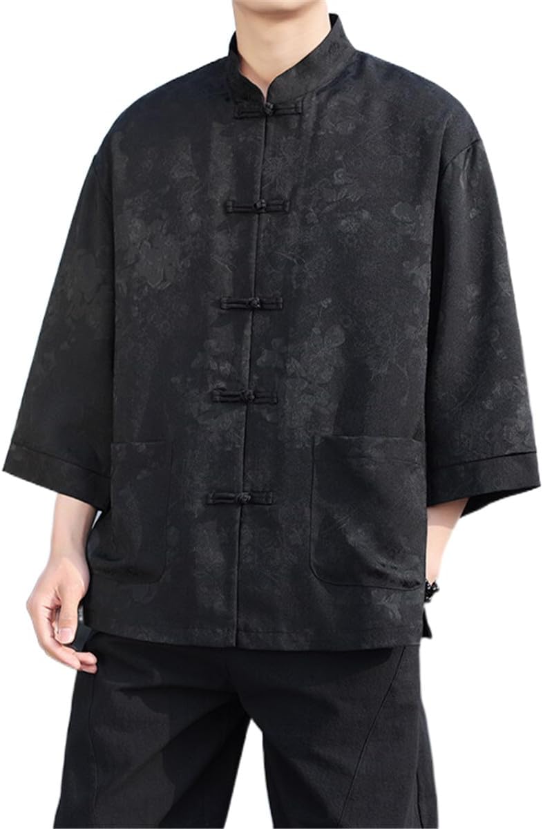 Men's Shirt Vintage Print Short Sleeve Summer Iced Silk Chinese Style Tops