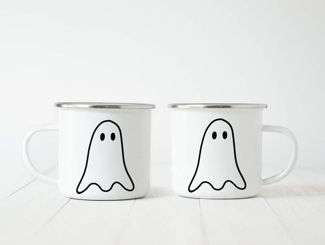 Andaz Press Funny Halloween 11oz. Stainless Steel Campfire Coffee Tea Mug, Boy Ghost Graphic, 2-Pack, Gay Wedding Ideas Boyfriend Birthday Christmas Ideas