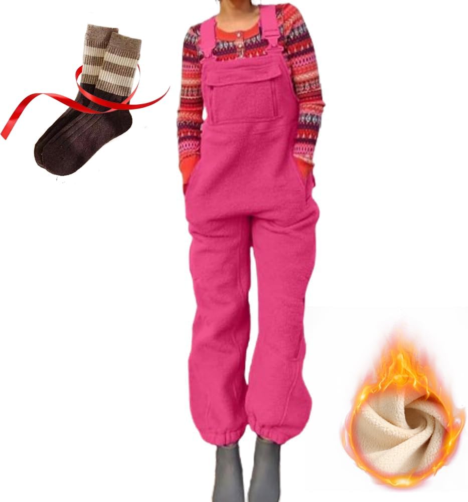 Sherpa Overalls Women,Fleece Overalls for Women,Fuzzy Fleece Warm Overalls Casual Jumpsuits with Pockets