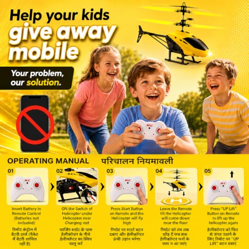 Image of Upgraded 5.1 Gravity Sensor Helicopter Toy for Boys Age 4+, Safety Sensor, 320 RPM Motor, 2.6 Remote, Rechargeable Battery, LED Lights I Pack of 1 (Yellow Colour)