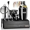 BARE BARREL® Mixology Bartender Kit Bar Set | 14-Piece Cocktail Shaker Set | Martini Barware Mixing Tools for Home Bartending | Incl. 35 Recipe Cards | Gift Set (24oz Cobbler Shaker, Jet Black/Black)