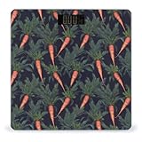 Báscula digital con patrón de zanahoria para peso corporal, pantalla LCD brillante, báscula digital de baño con encendido y apagado automático, superficie de vidrio templado resistente