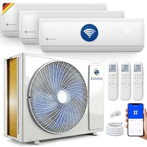 ZENIRO Multi Split Klimaanlage 3 Innengeräte Set (3 x 3, 5kW) Klimagerät Air Conditioner mit Heizfunktion 27000 BTU 5, 3kW A++ WiFi/App-Steuerung 4D AirFlow Heizen bis -20°C Vorgefüllt R32