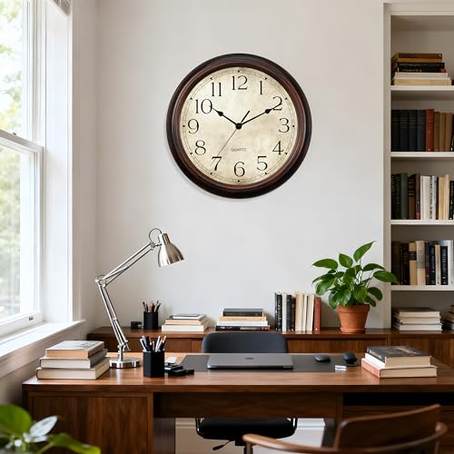 Image of KECYET Wall Clock Battery Operated Vintage Silent Non-Ticking Analog Wall Clocks 16 Inch Small Retro Clock Decorative for Kitchen Bathroom Bedroom Home Office (Bronze)