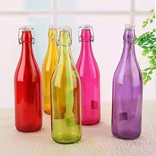 Image of LUCID.We Build Relations Hygienic Leak Proof Beverage Glass Bottle 1L for Fridge with airtight Cap, Best Suitable for Milk, Juice, Water. (4 Glass Bottles)