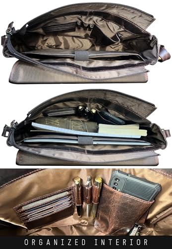 Image of Leather Messenger Bag for Men 14 inch Leather Laptop Bag Vintage Crossbody Office Satchel Travel Shoulder Bag