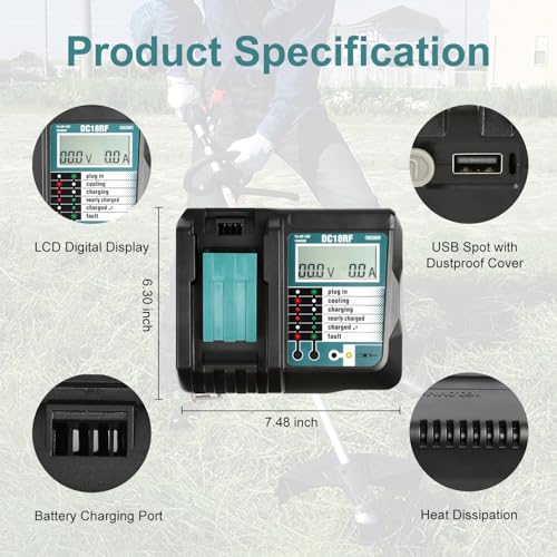 BL1850B 18V 5.0Ah Battery and Charger for Makita,New Version DC18RC Charger with LCD Display Compatible with Makita LXT BL1850 BL1840 BL1830 BL1820 BL1815(Black)