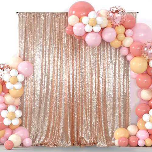 Juya Delight 6ft x 8ft Rose Gold Sequin Backdrop Curtain for Party Wedding Photography