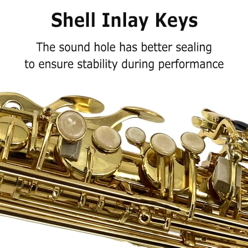 Image of Tenor Saxophone B Flat, Gold Lacquer with Carrying Case,Mouthpiece,Reeds,Cleaning Kit, Tenor Sax for Beginners, Students and Musicians