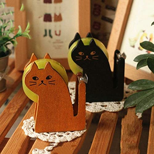 Tape Dispenser, Cute Cat Tape Dispenser, Vintage Wooden Kitty Tape Cutter with 1 Roll Tape for Home Office Desktop Accessory for Students Girls Boys image 2