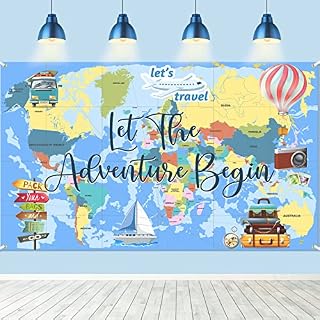 Let The Adventure Begin Banner Decorations Travel Theme Birthday Party Banner Backdrop Adventure Awaits Banner for Going Away Farewell Travel Themed Party Birthday Baby Shower Decoration 71 x 44 Inch