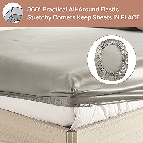 Lilysilk Silk Fitted Sheet, 19 Momme Grade 6A 100% Mulberry Silk, 16'' Deep Pocket, Luxury Soft Silk Bottom Sheet, Silvergray, Full Size #TOP2