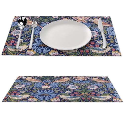 ランチョンマット 2枚セット 柄はいちご泥棒 テーブルマット ランチマット プレースマット 食卓マット PVC製 キッチンマット 耐熱 滑り止め 汚れ防止 食卓飾り おしゃれ 人気 家庭用 レストラン用