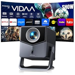 Smart Projector 4K [VIDAA Live TV & 36W Dolby & Voice Control] with WiFi6 and Bluetooth, Short Throw Projector Compatible with Netflix, AI Auto Focus, HDR10, Home Theater Proyector for Outdoor Movies
