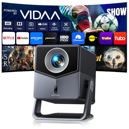 Image of Smart Projector 4K [VIDAA Live TV & 36W Dolby & Voice Control] with WiFi6 and Bluetooth, Short Throw Projector Compatible with Netflix, AI Auto Focus, HDR10, Home Theater Proyector for Outdoor Movies