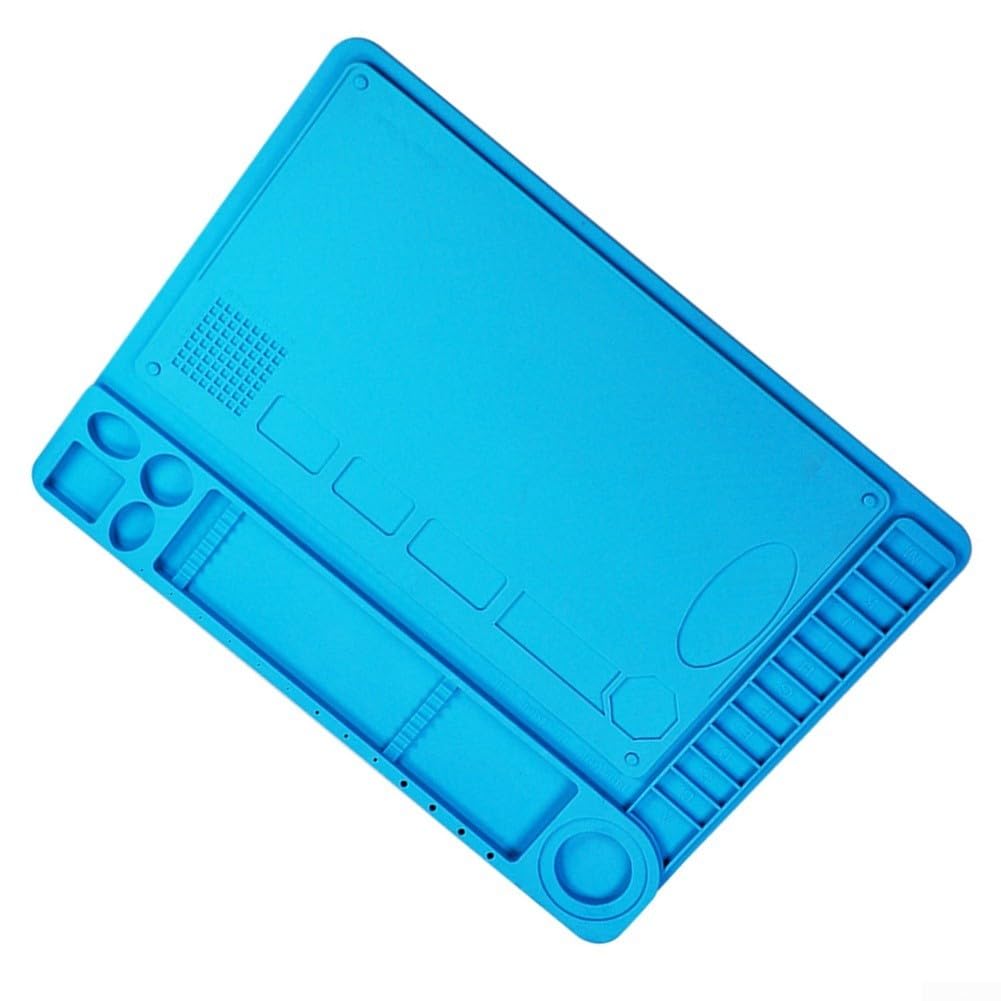 Lötmatte Silikon Hitzebeständig 48x36cm, Rutschfeste Reparaturunterlage für Lötstation, für ideal für Elektronik-Reparatur an Handy, Uhr und Computer, Blau