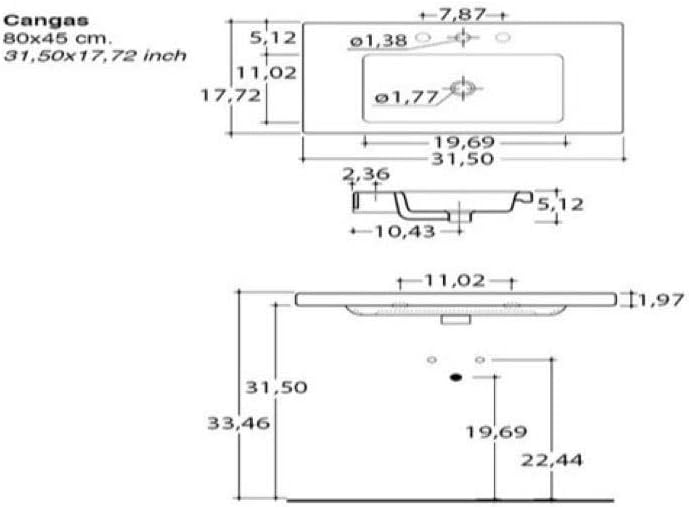 Tecla CAN02011-One Hole Cangas Rectangular Ceramic Wall Mounted/Built In Sink, White