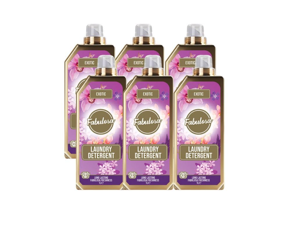 Fabulosa Fragranced Laundry Detergent, Stain Removing Laundry Washing Liquid Detergent, Clothes Freshener Concentrated Laundry Liquid, 198 Washes, 1L, 6 Pack, Exotic