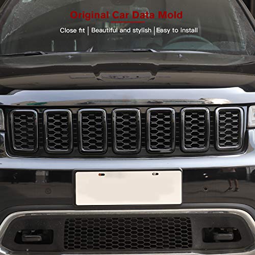 Image of CheroCar for Jeep Grand Cherokee 2017-2026 Front Grill Inserts Cover Gloss Black Grille Trim 7-Slot Grille Exterior Accessories