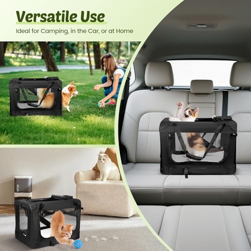 Hundebox faltbar, Faltbare hundetransportbox mit Kissen, transportbox Katze, Fünfseitiges, atmungsaktives Mesh-Design, Die Matte ist maschinenwaschbar, Für Hunde und Katzen, 60×42×42 cm