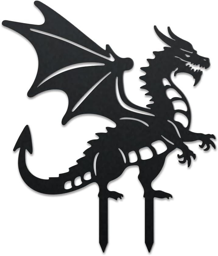 WADORN Dragon Metal Outdoor Statues Silhouette, Flying Dragon Metal Decorative Garden Stakes Funny Animal Silhouette Outdoor Stakes Decor for Garden Yard Backyard Patio Lawn Art Outdoor Decor