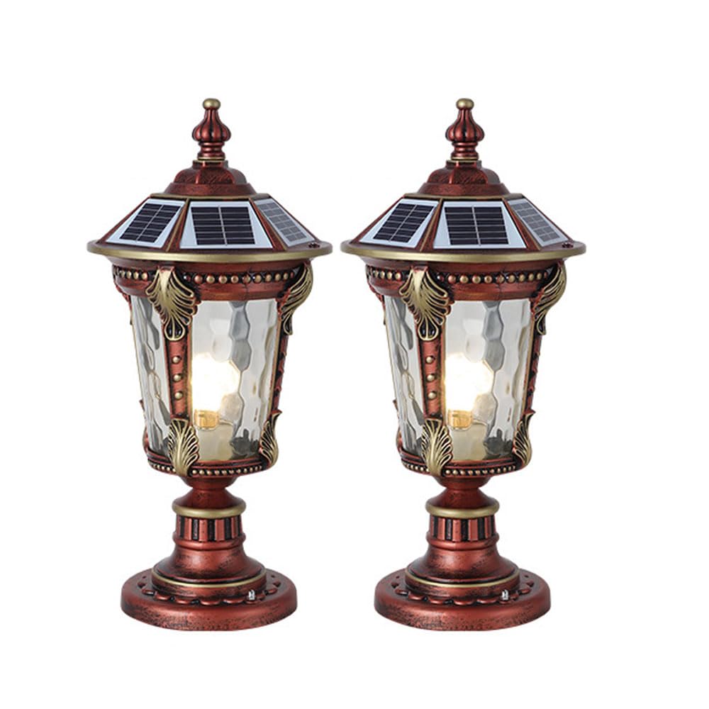 YVAMNAD Outdoor Solar Post Caps Lights 15.74In Solar Powered LED Column Caps Lamps Solar Lamp Post Light With Pier Mount Base Pillar Lamps Waterproof Fence Deck Caps Lights Outside Gate Stone Pillar L
