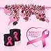 Suddora Pink Ribbon Wristbands - Bulk Breast Cancer Awareness Sweatbands (10-Pack) (5 Pairs) (Black)