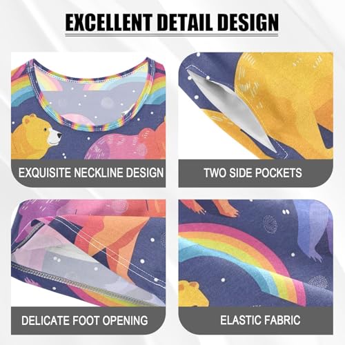 ALAZA Cartoon Bear Rainbow Pajamas Set Short Sleeve Cotton Sleepwear Summer Pjs 2 Piece 5-14Y4