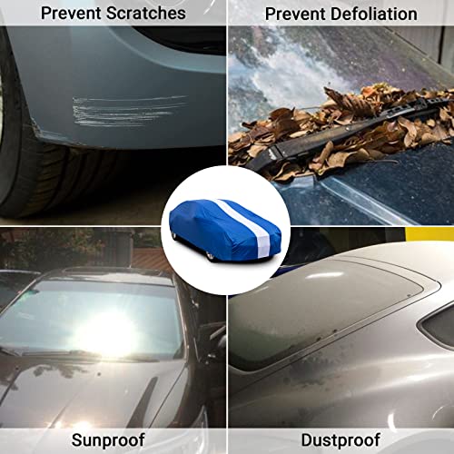 Favoto Car Cover Dustproof Sedan Indoor Stretch Cover Universal Fit 177-193 Inch Automobiles Full Car Cover with Storage Bag Breathable Windproof All-Weather Auto Vehicle Cover (Blue-Upgraded) - Thumbnail 5