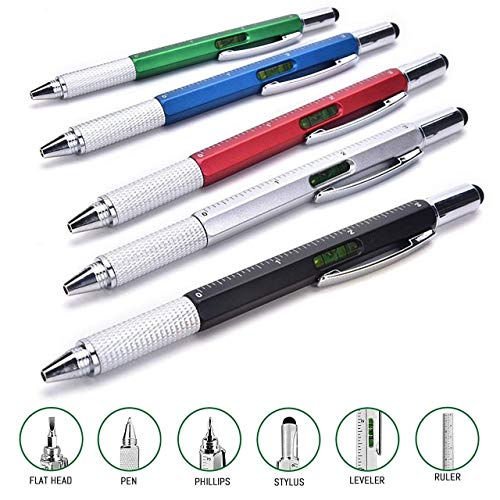 Stylo multifonction  Gadget Multi-outil : Stylo, Stylet, Règle, Niveau à Bulle et Tournevis  Idée Cadeau Original Insolite - Bricolage pour Papa - Pack de 5