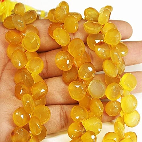 Calcédoine jaune précieuse en forme de cœur taillé LKBEADS fil de gemmes 20cm