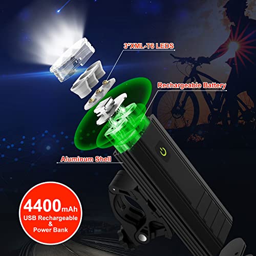 image for Victagen Lights for Bike 5000 Lumens 3LED, Super Bright Bike Light Kit