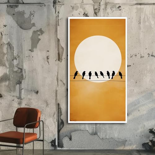 Tableau oiseaux sur fil de fer affiche coucher de soleil moderne salon