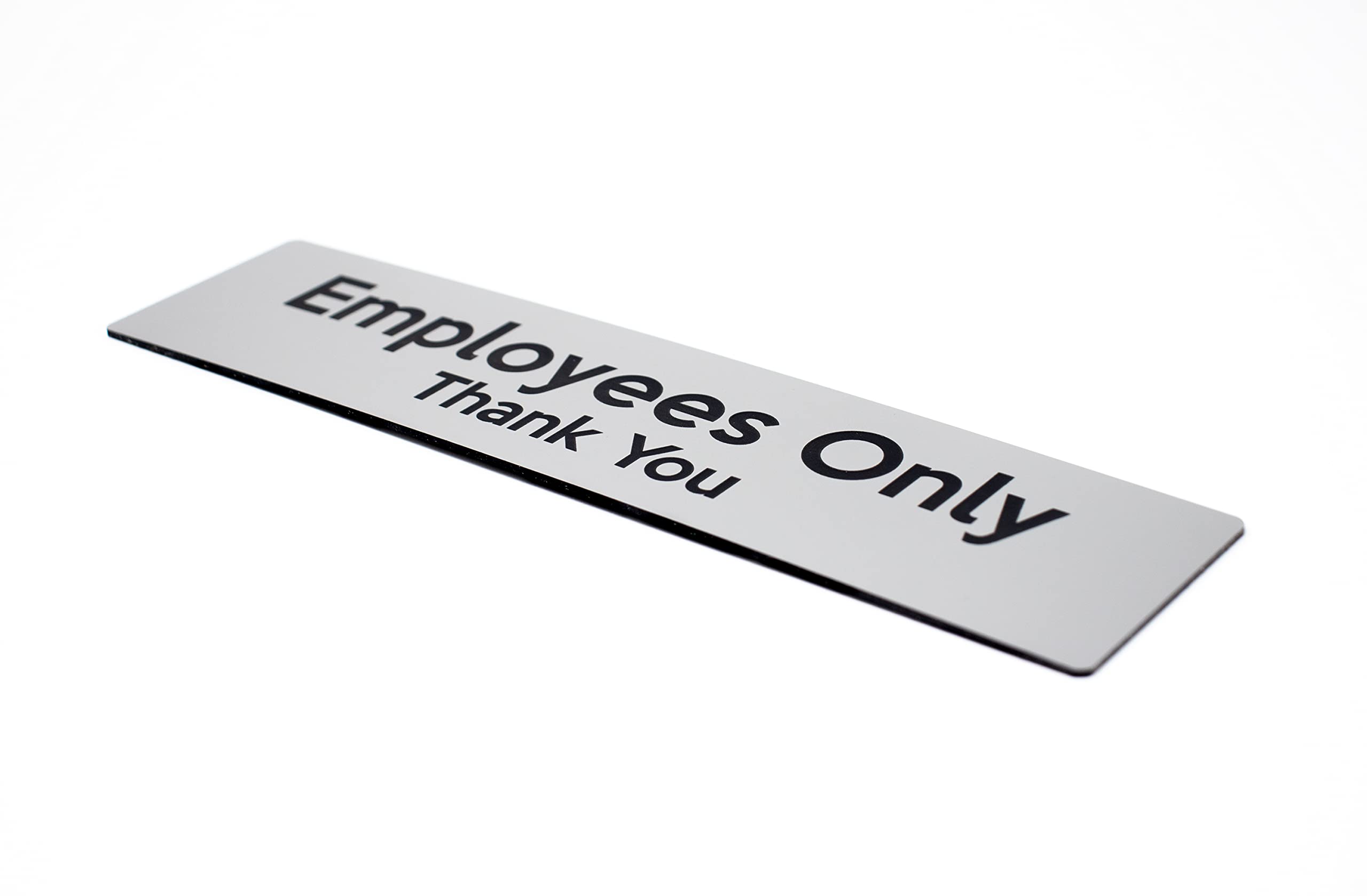 Letrero con texto en inglés "Employees Only Thank You", de acero inoxidable cepillado con texto grabado en negro, señalización para empleados y empleados, letreros para instalaciones y oficinas