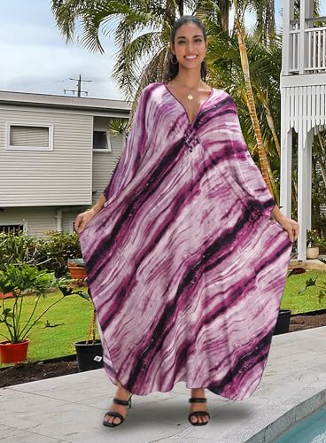Image of Yanziliu Kaftan Dress for Women,Plus Size Hawaiian Batwing Sleeve Beach Cover Up Summer Swimsuit Dresses