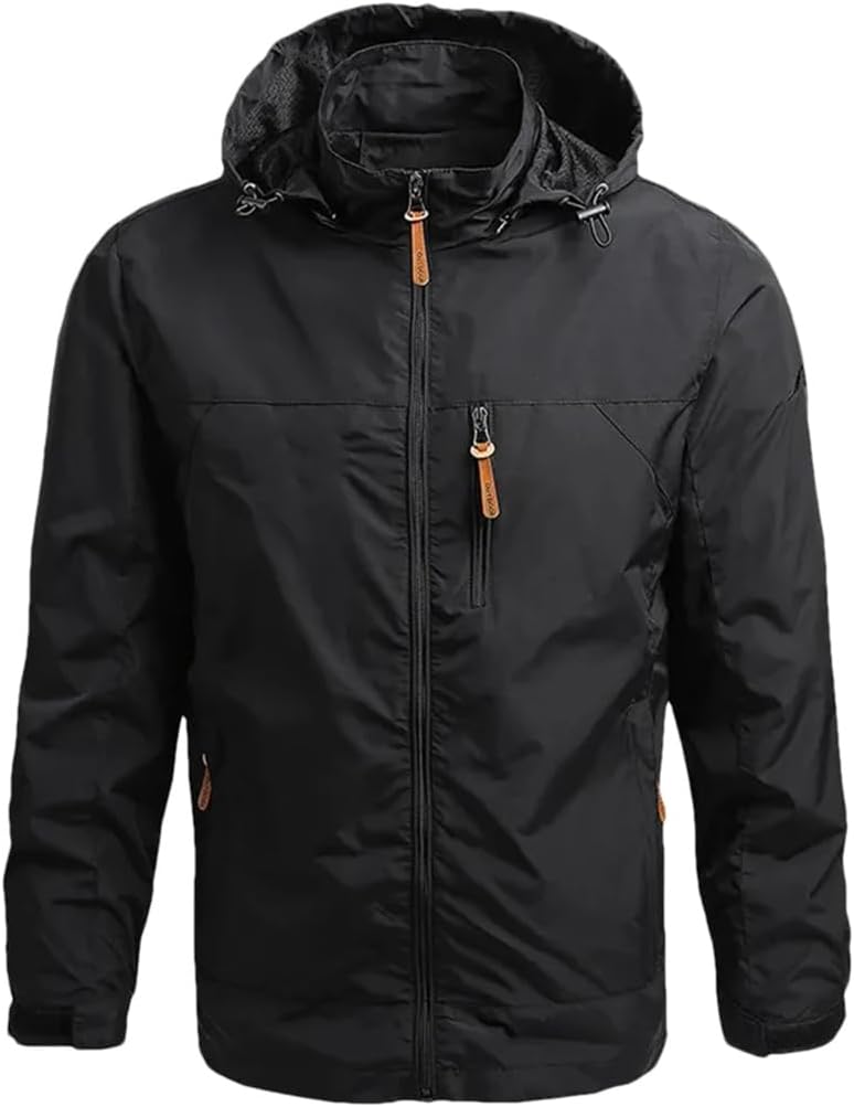 Windbreaker Jacket Men Solid Color Embroidery Hooded Outdoor In Outerwears Cothing Jackets For Men