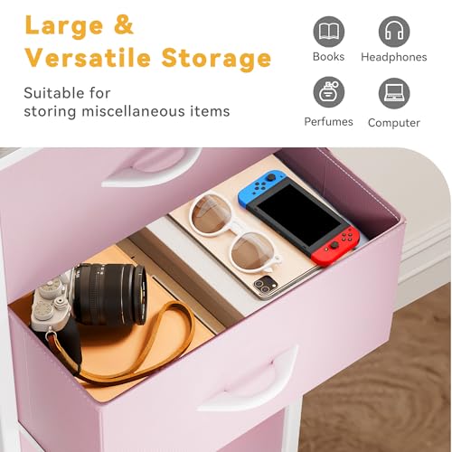 DWVO Storage Drawer with 4 Drawers - Fabric Dressers, Dresser for Living Room, Closets - Sturdy Steel Frame, Wooden Top & Easy Pull Fabric Bins, Cool Pink
