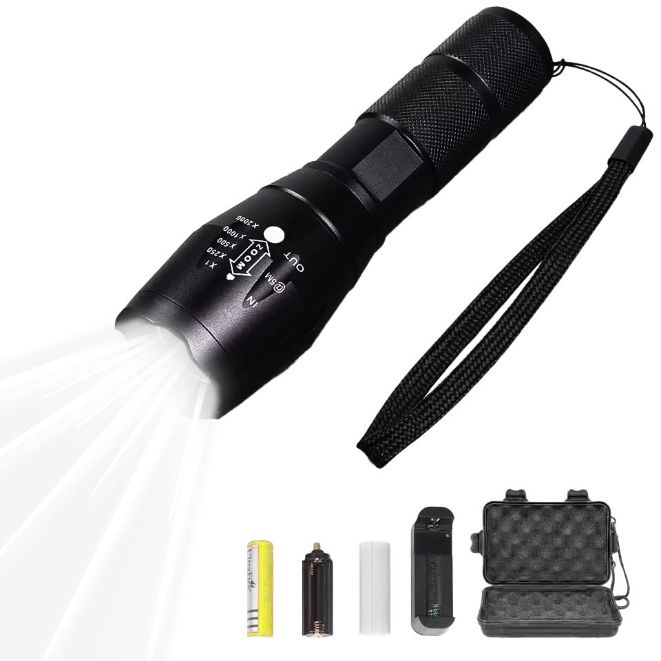 Lampe Torche LED Tactique 2000 Lumens – Rechargeable, étanche, Ultra Puissante