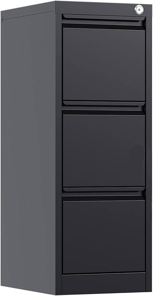 Aobabo 3 Drawer Home & Office Steel File Cabinet, Vertical Filing Storage, 15", Black