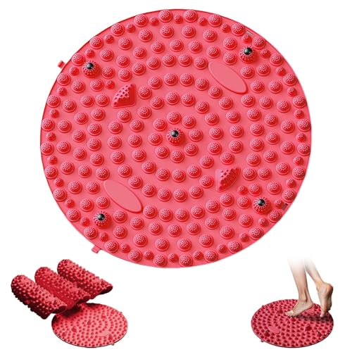 足ツボマット 足ツボマッサージ 指圧ボード 足裏マッサージ フットマッサージャー マット Mayfoo 足ツボ グッズ 足ツボ押し 疲労回復 柔らかい 円形 洗える 滑り止め レッド（37cm）
