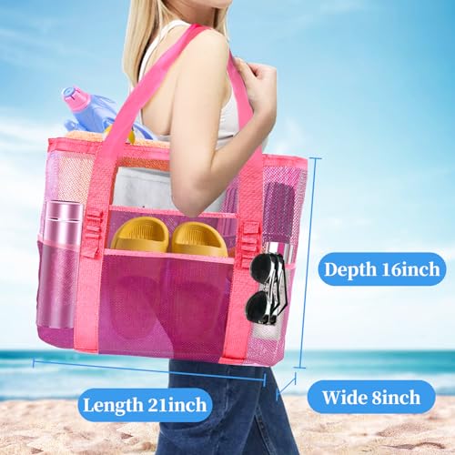 Large Mesh Beach Bag - Lightweight & Foldable Family Beach Bag with 9 Pockets for Toys, Towels & Vacation Essentials2