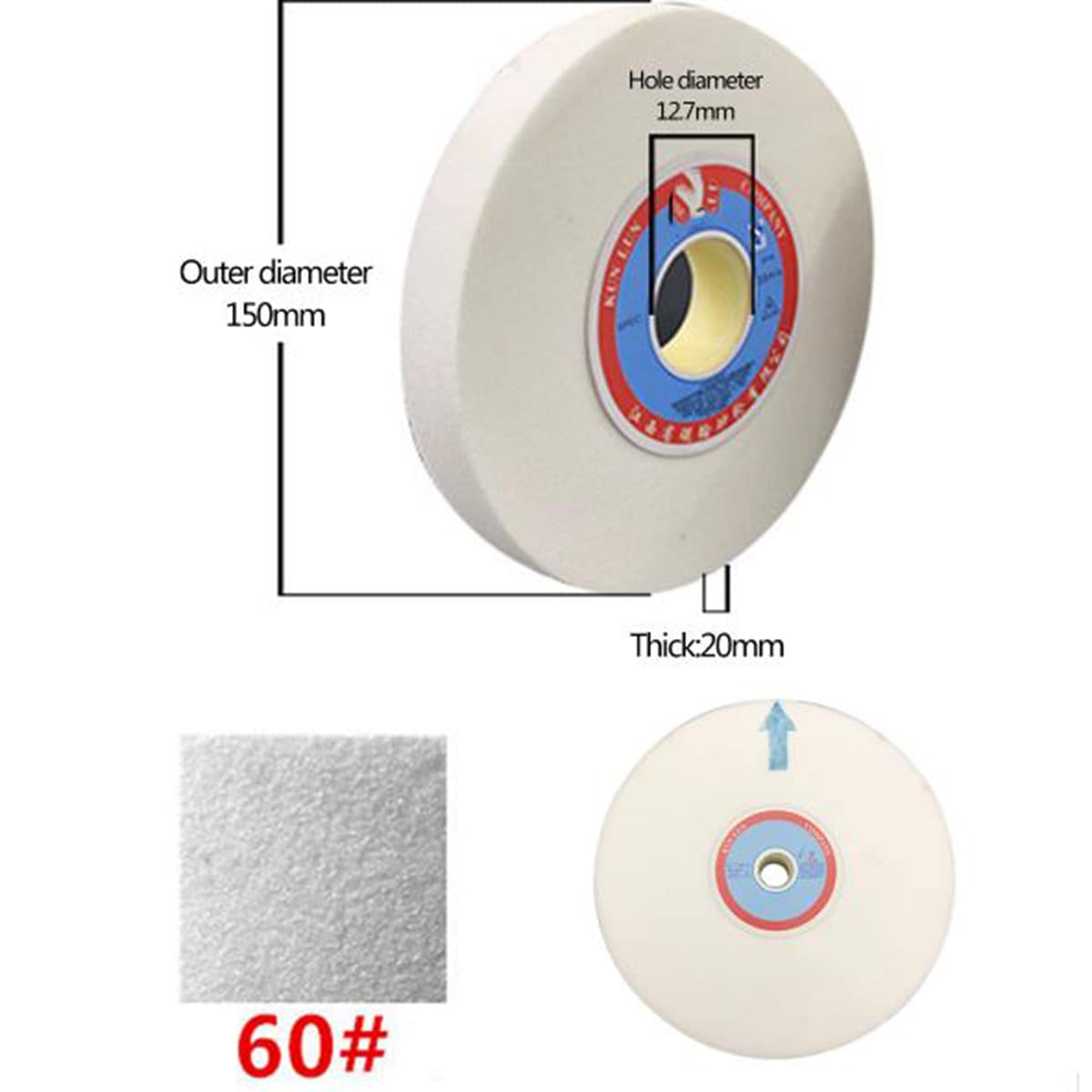 tarcza szlifierska, 150 mm biała tarcza szlifierska korundowa, płaska z powłoką diamentową, adapter do tarczy szlifierskiej/80#(60#)