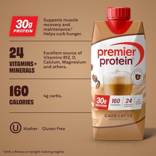 Premier Protein +Energy 30g High Protein Shake , Café Latte, 12 Pack - 2