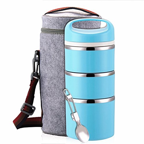 Lille Home Stackable Stainless Steel Thermal Compartment Lunch Box | 3-Tier Insulated Bento