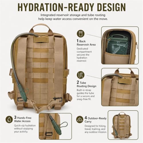 Mochila táctica MOLLE verde de tejido Oxford 600D con almacenamiento multicapa 5