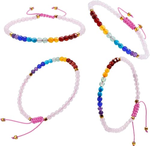 Miniatura 4 de TUMBEELLUWA Pulseras de cuentas de piedra facetada 7 chakras de 0.157 in, pulsera de cristal curativo ajustable hecha a mano para mujer