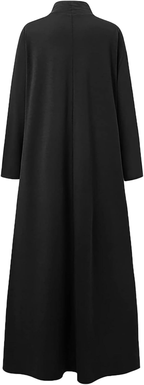 WSPLYSPJY Women Girls High Neck Long Sleeve Abaya Muslim Dress Solid Color Prayer Clothes Islamic Robe - Image 5