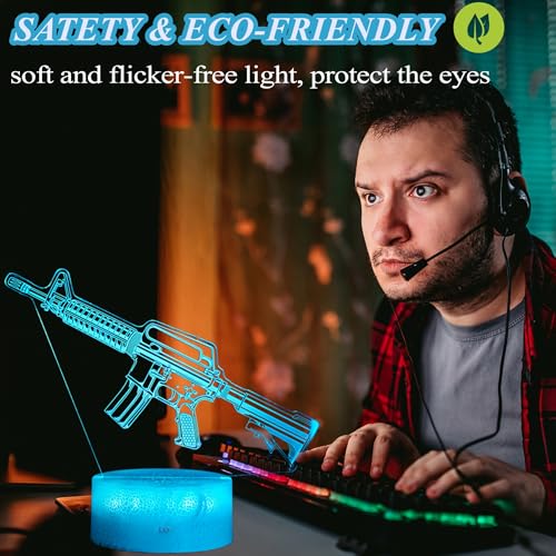 Image of M4A1 Night Light, M4A1 Model Gifts, 3D Illusion Lamp with 16 Colors Changing, Remote Control and Dimmable, Game Living Room Decoration, Holiday Xmas Gifts