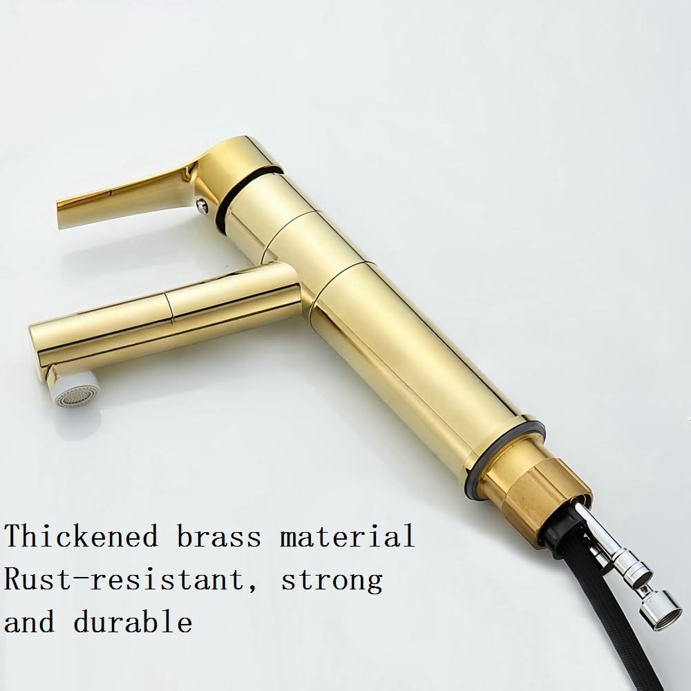 Grifo Giratorio de Cobre para baño con pulverizador extraíble, Grifo Mezclador de Agua fría y Caliente para bañera y Fregadero, Elegante y