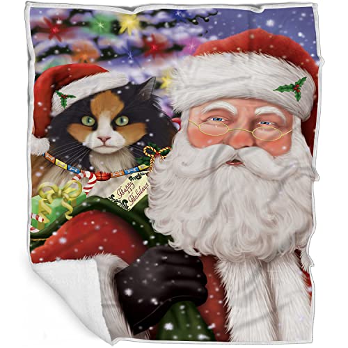 Doggie of the Day Calico Cat Blanket - Christmas Santa Carrying Presents - Super Soft & Warm Pet Theme for Sofa or Bed, Warm Fleece, Sherpa or Woven Material, BLNKT160309 (60x80 Fleece)